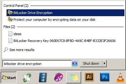 searching for bitlocker on start menu